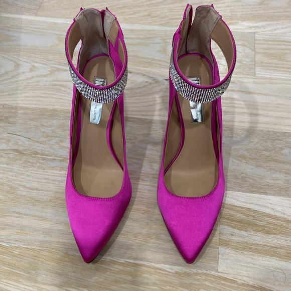 INC International Concepts Kaylynn fuchsia satin crystal ankle strap heel - Picture 2 of 5